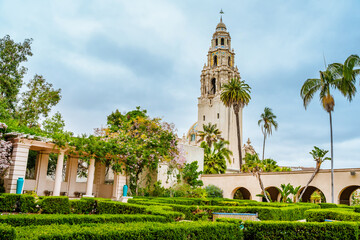 Spanish arches with beautiful architecture in Balboa Park in San Diego