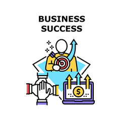 Business Success Vector Icon Concept. Business Success Goal Achievement And Earning Money In Internet Online, Coworking And Teamwork In Company. Businessman Success Work Color Illustration
