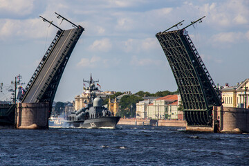 Parade of warships in St. Petersburg