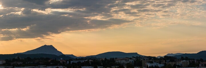 the Sainte Victoire mountain in the morning light in summer