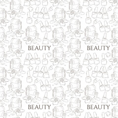 Vector seamless pattern of a beauty salon. Pattern. Stock illustration. Beauty. Dark outline. Light background