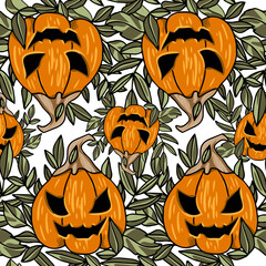 Seamless pattern with halloween pumpkins. Design for wrapping, scrapbookig paper, textile, fabric
