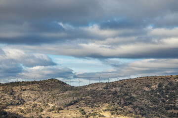 Fototapeta na wymiar Wind turbines on the Montrella mountains
