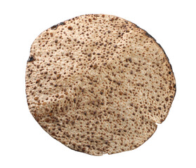 Tasty matzo isolated on white, top view. Passover (Pesach) celebration