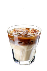 Refreshing coffee drink Iced latte in glass isolated on white background. Mockup. Photo for the menu and site. High quality photo