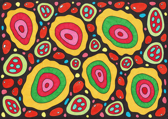 Floral colorful background. Abstract doodle hand drawn psychedelic texture. Bright multicolor backdrop for graphic design