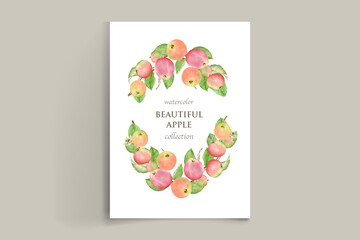 hand drawn watercolor apple card set