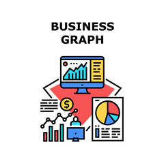 Business Graph Vector Icon Concept. Business Graph Researching Market Rates Prices And Selling Information, Analyzing Annual Financial Report Diagram And Infographic Color Illustration