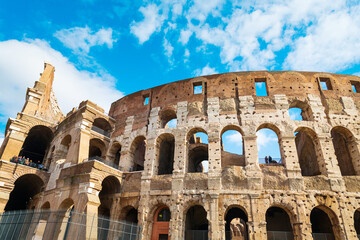 Fototapeta premium ROME, ITALY - January 17, 2019: Roman amphitheatres in Rome, circular or oval open-air venues with raised seating built by the Ancient Romans, Rome, ITALY