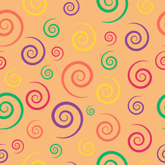 Multicolored seamless pattern with spirals for packaging, fabric, background and other products.