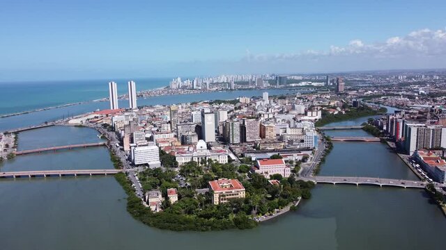 Coastal city view of Recife, Pernambuco, Brazil. Urban district scene. Coastal city view of Recife, Pernambuco, Brazil. Urban district scene. Coastal city view of Recife, Pernambuco. Urban district.