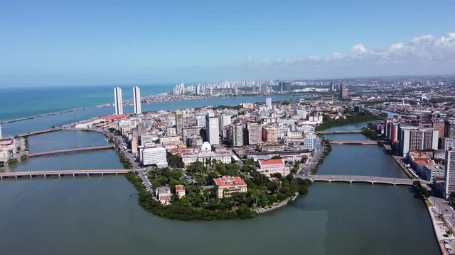 Coastal city view of Recife, Pernambuco, Brazil. Urban district scene. Coastal city view of Recife, Pernambuco, Brazil. Urban district scene. Coastal city view of Recife, Pernambuco. Urban district.