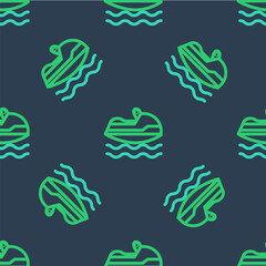 Line Jet ski icon isolated seamless pattern on blue background. Water scooter. Extreme sport. Vector
