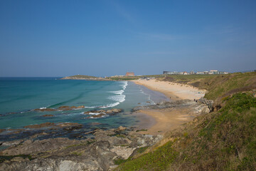 Fototapeta na wymiar Cornwall coast Newquay Fistral beach one of the best surf beaches in the south west UK