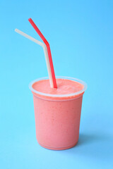 Healthy fresh strawberry smoothie or milkshake. Summer cold drink. Protein cocktails
