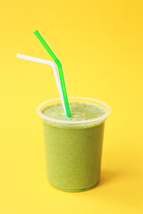 Healthy fresh green smoothie or fresh juice. Summer cold drink. Organic Protein cocktails with fruits and vegetables. Vegan drink, plant-based smoohty. Green living