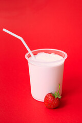 Healthy fresh strawberry smoothie or milkshake. Summer cold drink. Protein cocktails