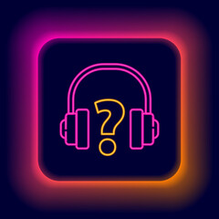 Glowing neon line Headphones icon isolated on black background. Support customer service, hotline, call center, faq, maintenance. Colorful outline concept. Vector