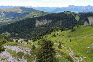 Fototapeta na wymiar aerial view on the moutains of vercors on the city of gresse en vercors