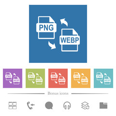 PNG WEBP file conversion flat white icons in square backgrounds