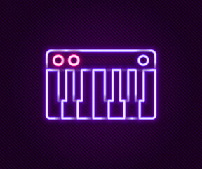 Glowing neon line Music synthesizer icon isolated on black background. Electronic piano. Colorful outline concept. Vector