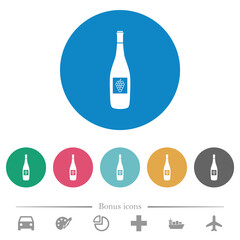 Wine bottle with grapes flat round icons