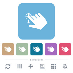 Right handed slide down gesture flat icons on color rounded square backgrounds