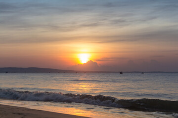 Sea sunrise with waves, Vietnam