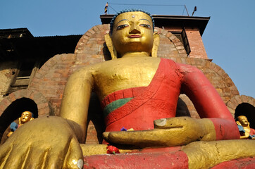 This statue of Buddha is located at the Swayambhunath Temple in Kathmandu, Nepal. This Buddha is...