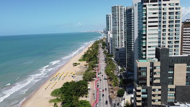 Cityscape of beach in Recife, Pernambuco, Brazil. Seascape view in the city.Cityscape of beach in Recife, Pernambuco, Brazil. Seascape view in the city.Cityscape of beach in Recife, Pernambuco.