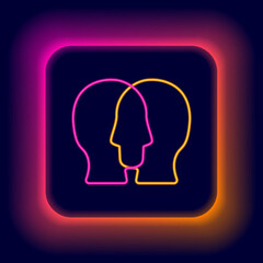 Glowing neon line Project team base icon isolated on black background. Business analysis and planning, consulting, team work, project management. Developers. Colorful outline concept. Vector