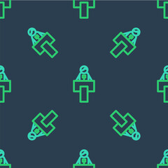 Line Stage stand or debate podium rostrum icon isolated seamless pattern on blue background. Conference speech tribune. Vector