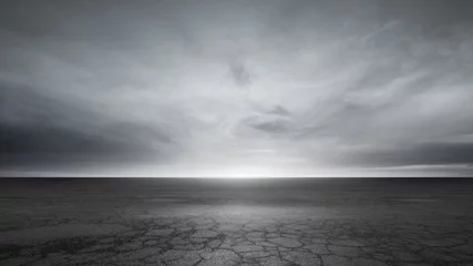 Fototapeten Dark Concrete Floor Background and Dramatic Gray Sky Clouds Horizon © Bernulius