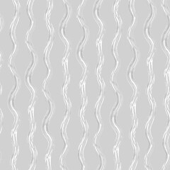 Hand drawn strands of vector wavy broken fibre strands. Seamless pattern with vertical broken stripes. Linear geometric organic silver grey monochrome backdrop. Textural rustic cottage style repeat