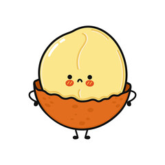 Cute sad macadamia character. Vector hand drawn cartoon kawaii character illustration icon. Isolated on white background. Macadamia character concept