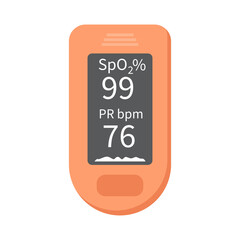Fingertip Pulse Oximeter. Medical and healthcare equipment. Blood oxygen and heart rate monitor. Vector illustration.