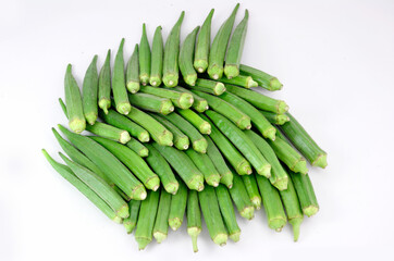 Fresh organic Okra (ladyfinger), Group of fresh vegetable sayur bend