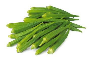 fresh organic green okra, healthy vegetable or green roselle on white background