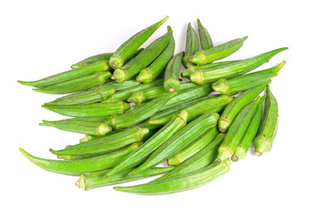 Fresh young okra or Lady Fingers background, a pile of Indian bhindi, organic vegetables