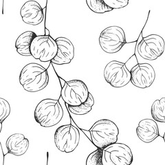 Seamless pattern with Eucalyptus leaves and branches