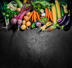 Healthy eating. Assortment of fresh vegetables on dark background