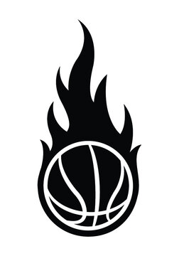 Blazing basketball ball silhouette with fire flame vector graphic. Ideal for stickers, decals, sport logo design and any kind of decoration.