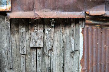 texture of old rusty zinc and wood plank