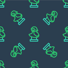 Line Ancient bust sculpture icon isolated seamless pattern on blue background. Vector