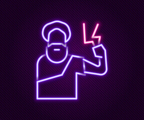 Glowing neon line Zeus icon isolated on black background. Greek god. God of Lightning. Colorful outline concept. Vector