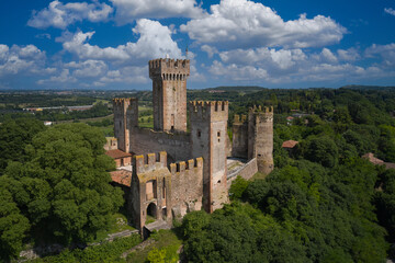 Castle Scaligero in Valeggio sul Mincio, Italy. Aerial panorama of the Scaligero castle, Verona....