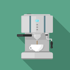 Coffee Maker Flat Color Icon with long shadow Vector illustration