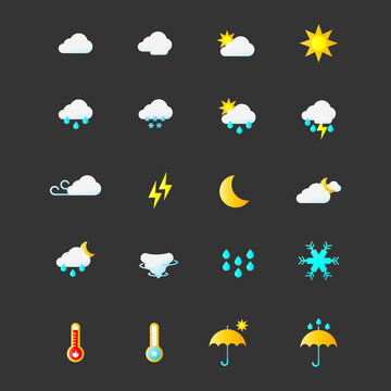 A set of icons for weather on a black background
