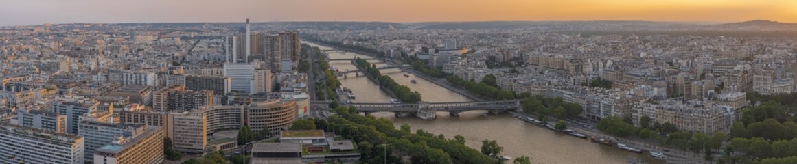 Paris, France - 07 22 2021: Eiffel Tower: View of Swan island at sunset in Paris