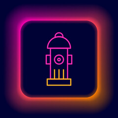 Glowing neon line Fire hydrant icon isolated on black background. Colorful outline concept. Vector